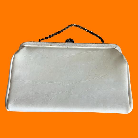 50's 60's vintage white handprinted floral clutch bag *flaws* lily bet - Picture 6 of 9